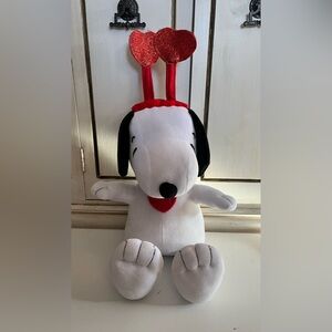 Peanuts Valentine's Snoopy plush toy red headband w two sparkly red hearts.